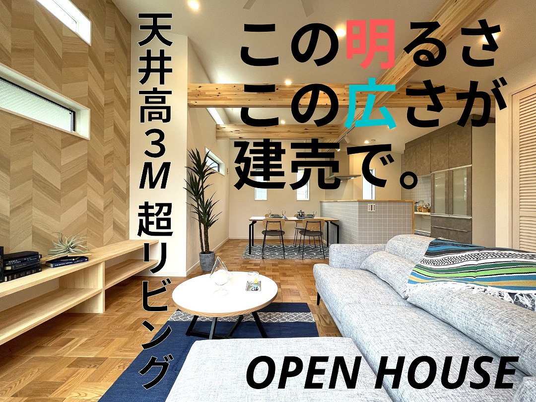 この天井高をぜひ現地で！勾配天井が広々リビングの家！！〈オープンハウス〉